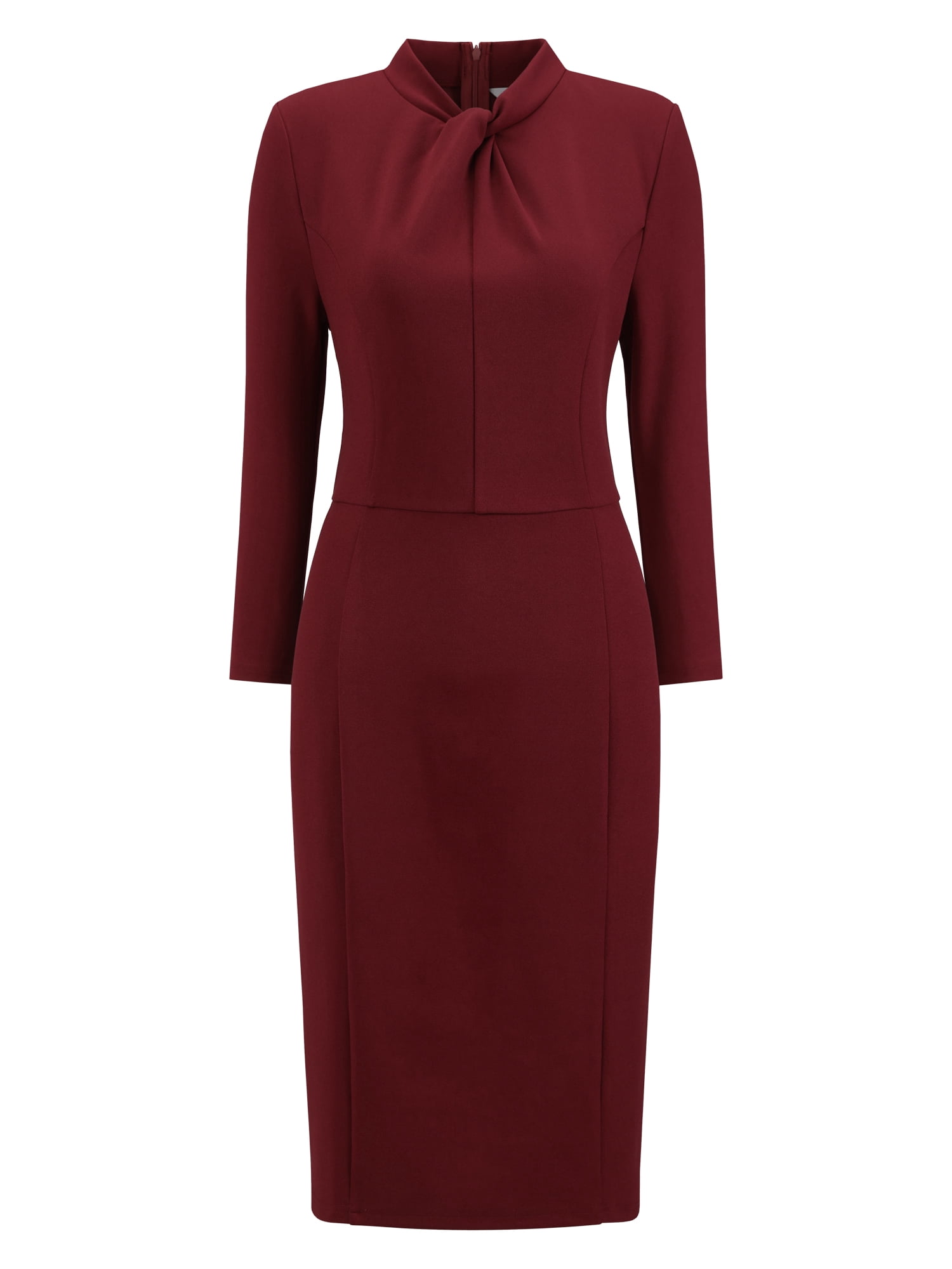 DARING DIVA 3/4 Sleeve Twist Mock Neck Office Work Knee Length Dress 2XL Dark Red