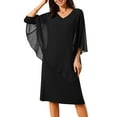 thumbnail image 1 of DARING DIVA 3/4 Sleeve V Neck Chiffon Cape Overlay Knee Length Dress S Black, 1 of 8