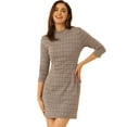 thumbnail image 1 of DARING DIVA 3/4 Sleeve Vintage Stand Collar Plaid Dress XS Light Brown, 1 of 5