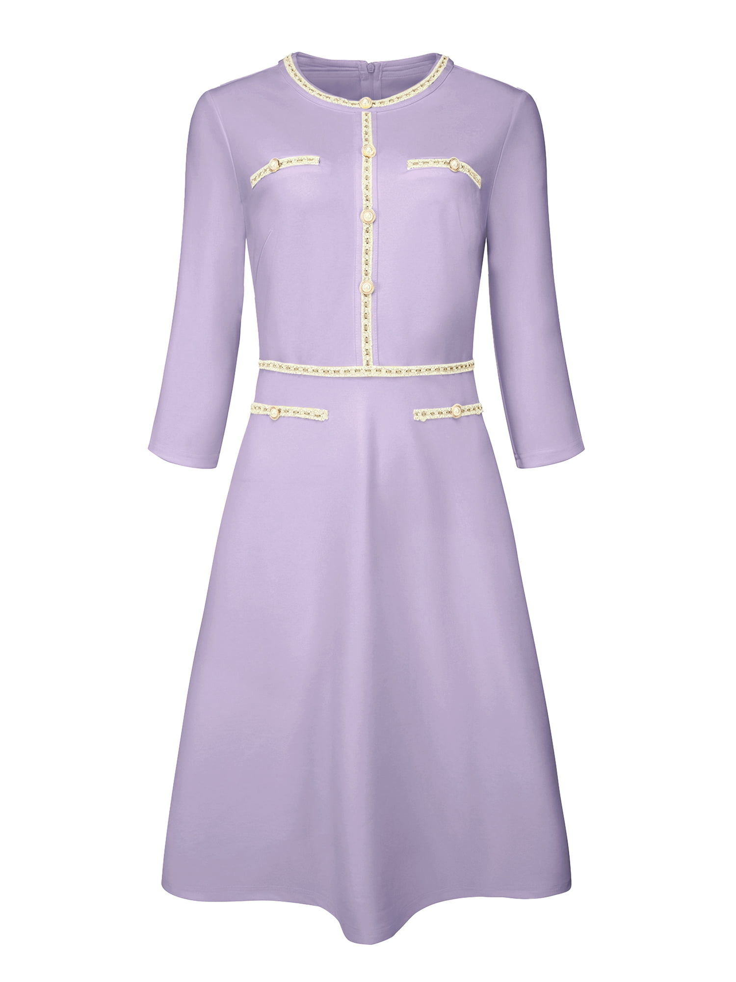 DARING DIVA Women's A-Line Contrast Color Tweed Trim Dress 2XL Purple