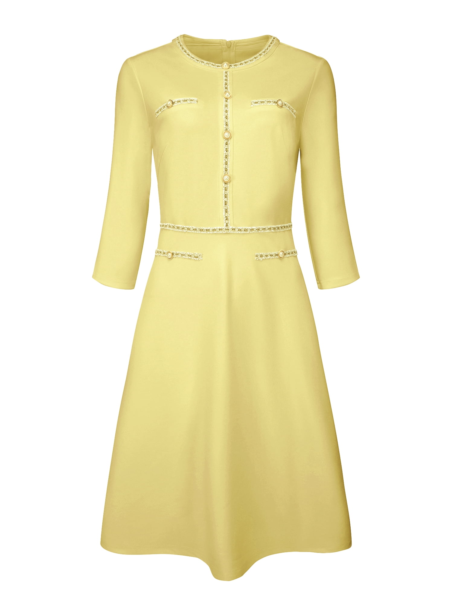 DARING DIVA Women's A-Line Contrast Color Tweed Trim Dress L Yellow