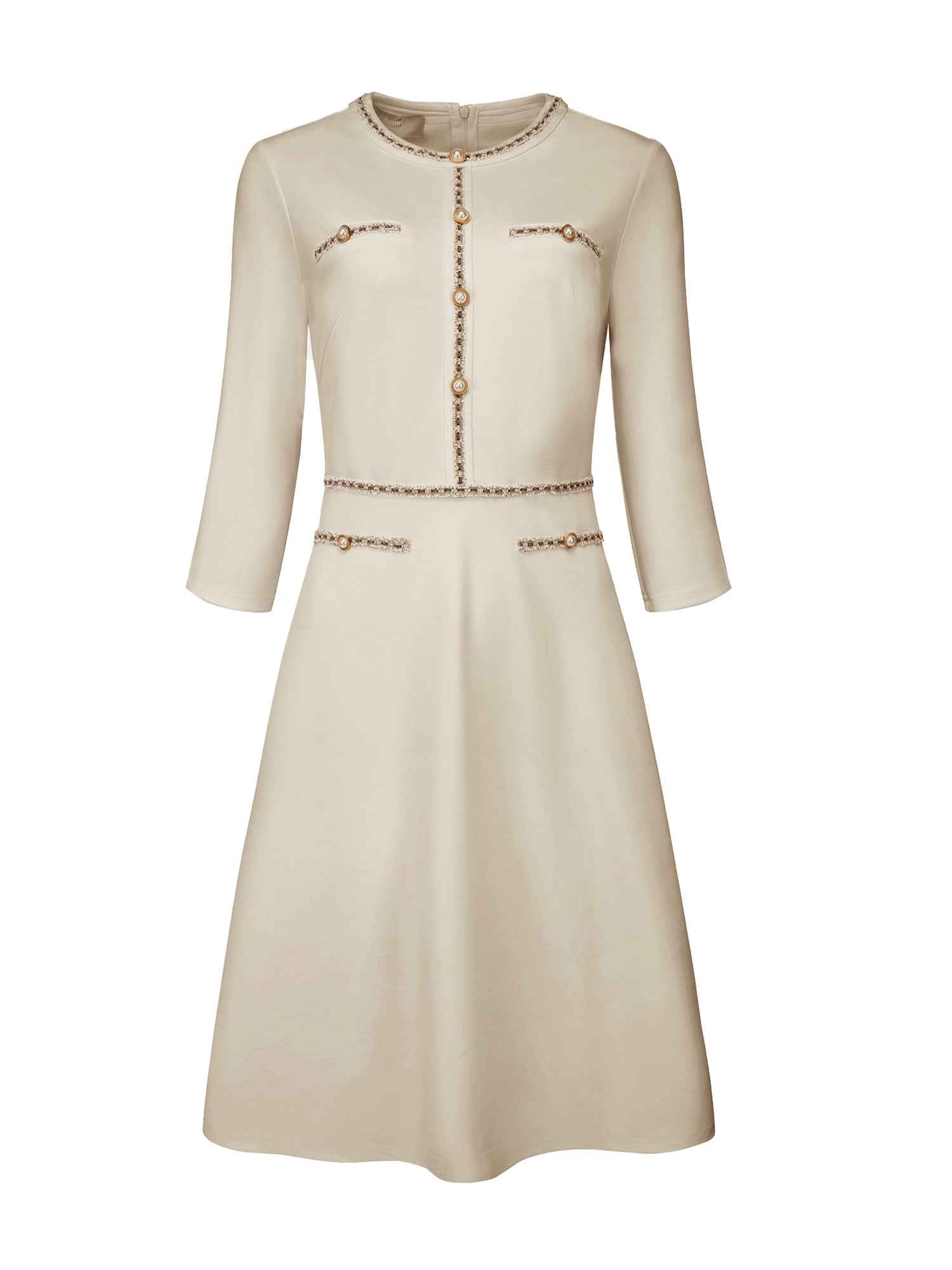 DARING DIVA A-Line Contrast Color Tweed Trim Dress M Grey Beige