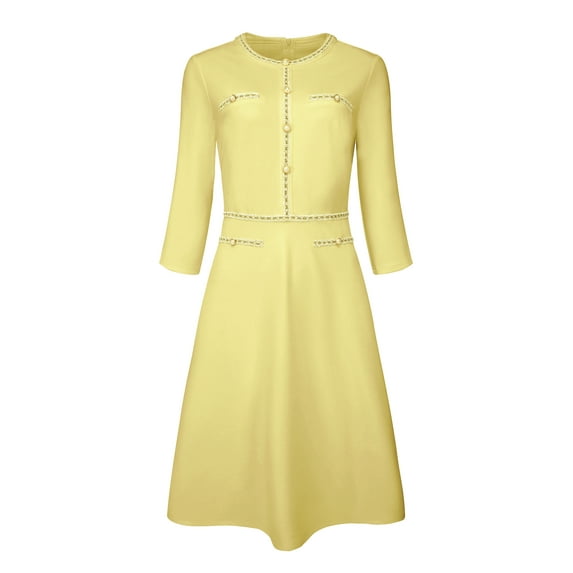 DARING DIVA A-Line Contrast Color Tweed Trim Dress M Yellow