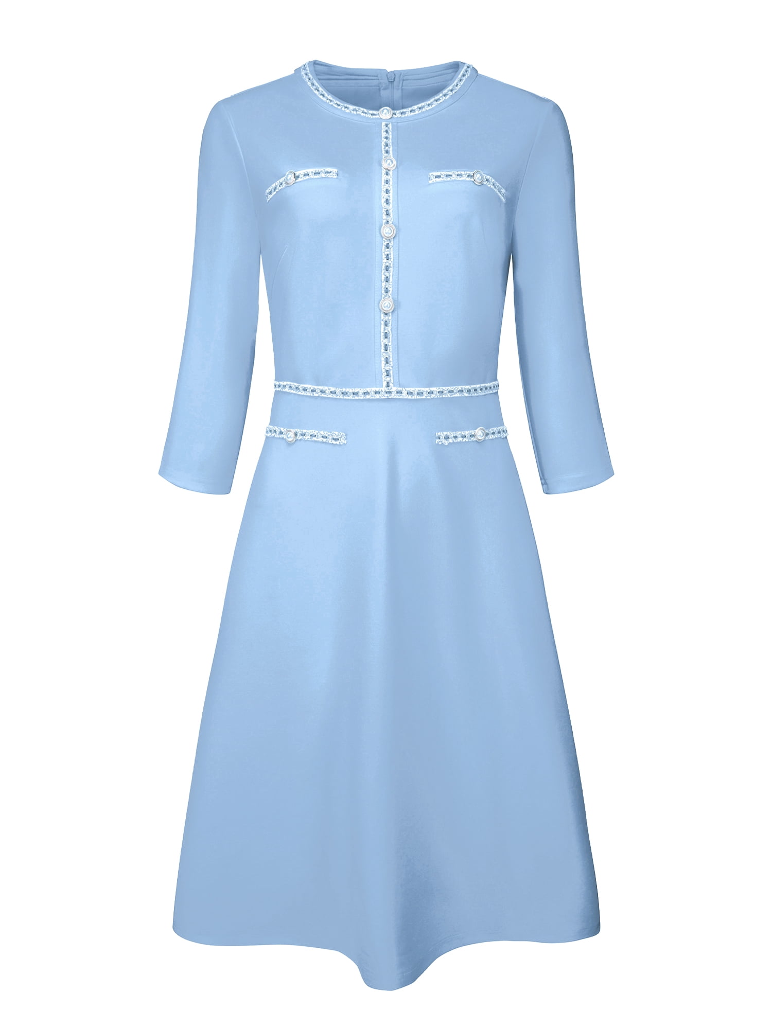 DARING DIVA Women's A-Line Contrast Color Tweed Trim Dress S Blue