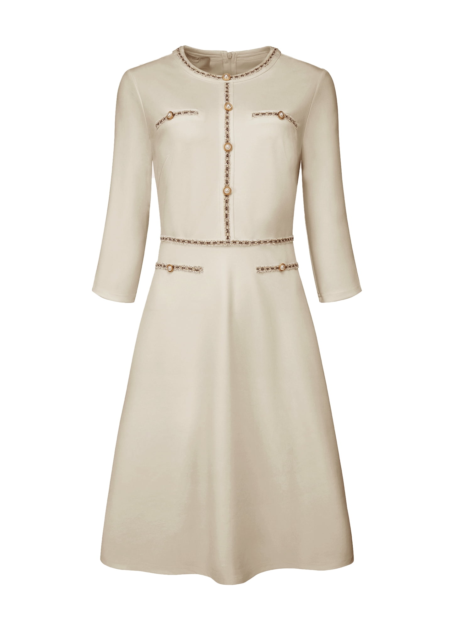 DARING DIVA Women's A-Line Contrast Color Tweed Trim Dress XL Grey Beige