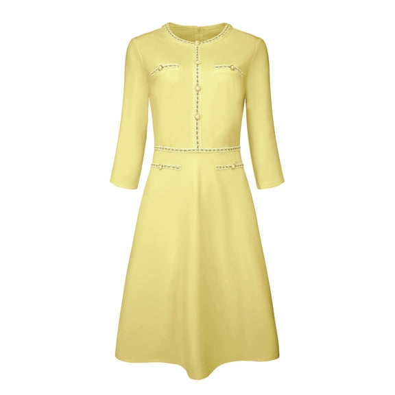 DARING DIVA A-Line Contrast Color Tweed Trim Dress XL Yellow