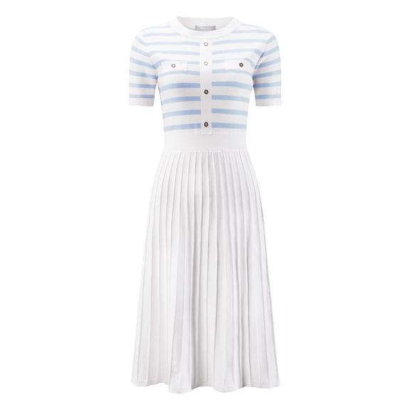 DARING DIVA A-Line Knit Striped Pleated Ribbed Sweater Dress 2XL Light Blue