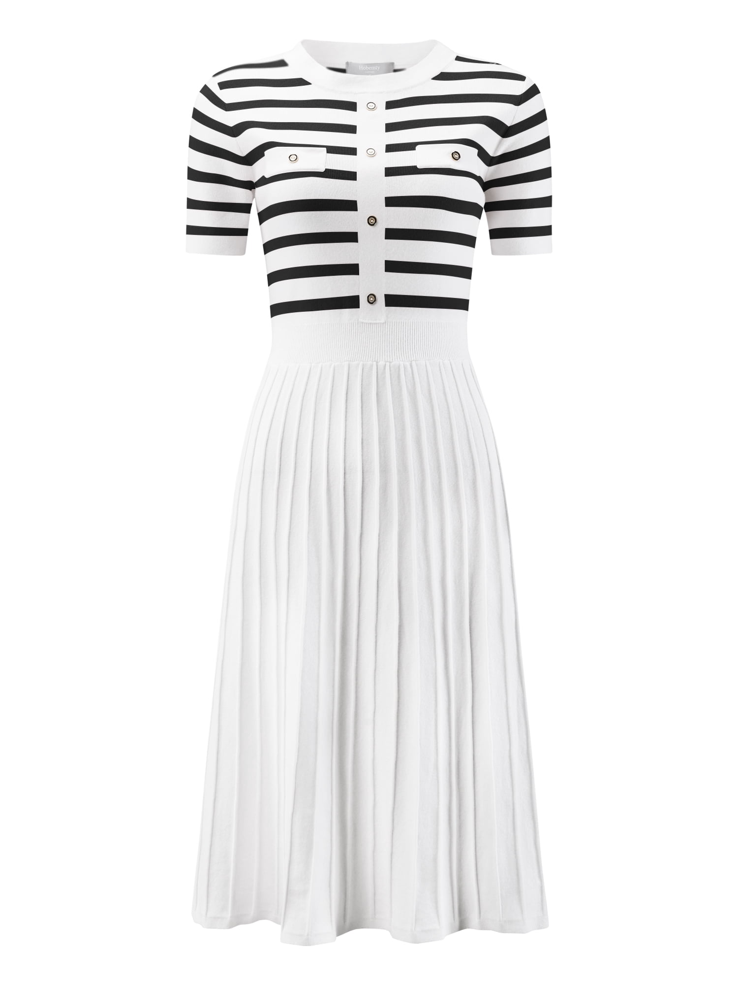 DARING DIVA A-Line Knit Striped Pleated Ribbed Sweater Dress L Black