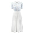 thumbnail image 1 of DARING DIVA A-Line Knit Striped Pleated Ribbed Sweater Dress L Light Blue, 1 of 6