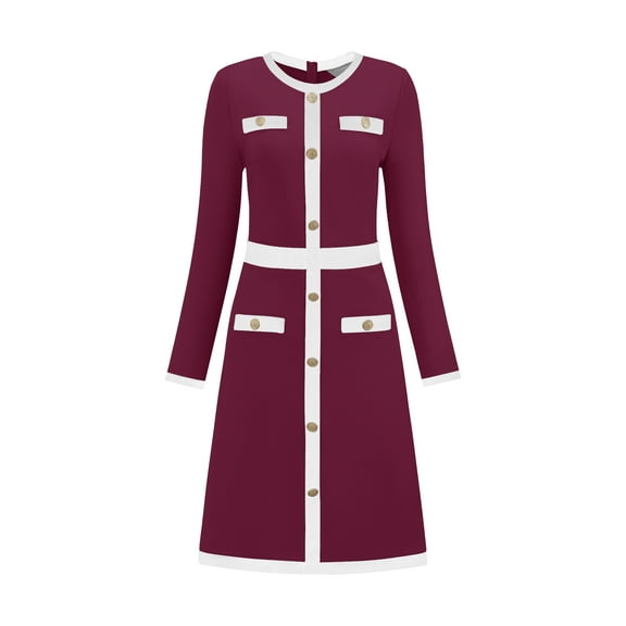 DARING DIVA A-Line Long Sleeve Color Block Dress M Purple Red