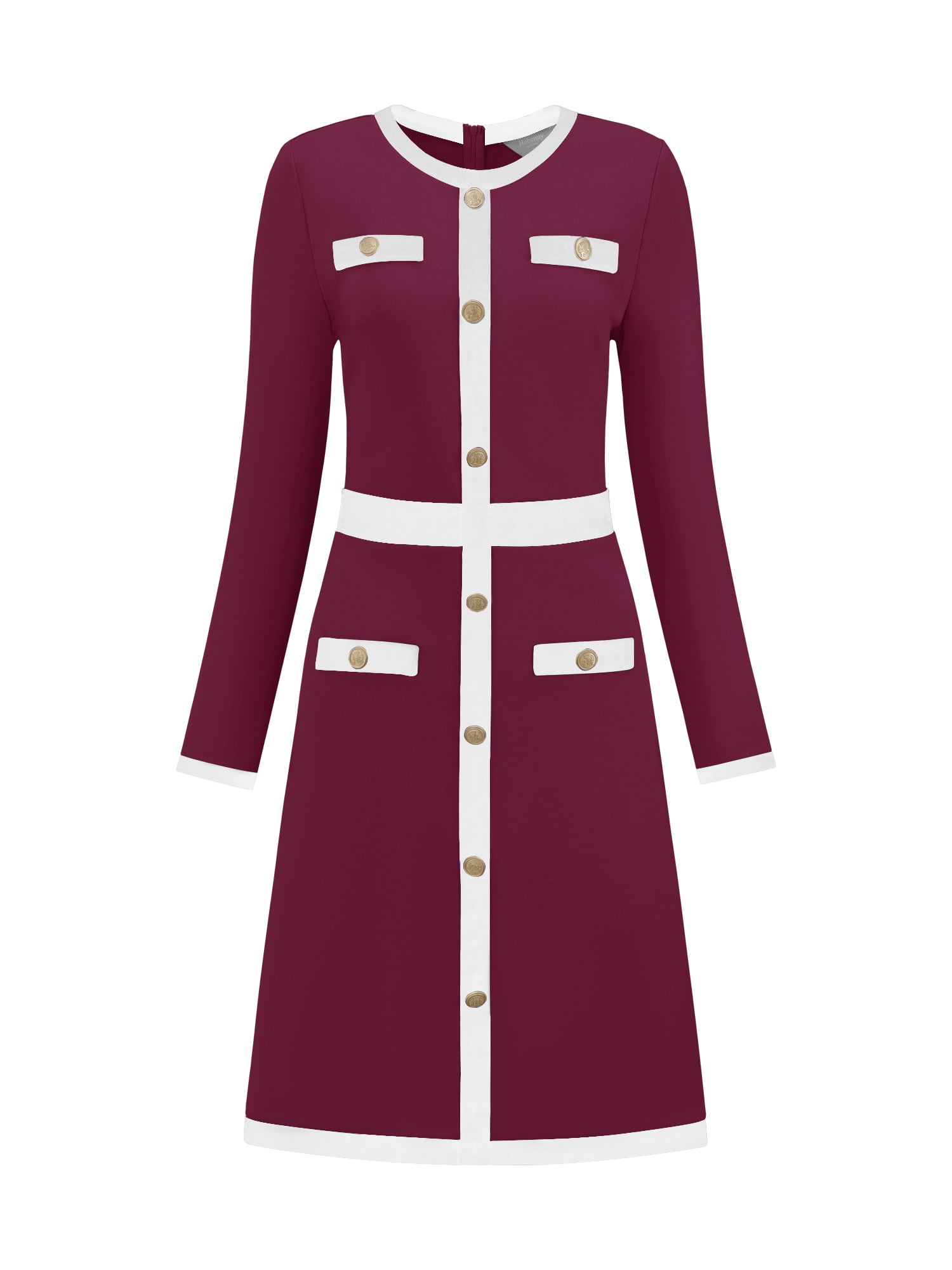 DARING DIVA Women's A-Line Long Sleeve Color Block Dress S Purple Red