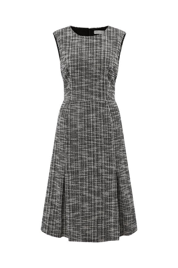 A-Line Midi Round Neck Dress L Black Beige