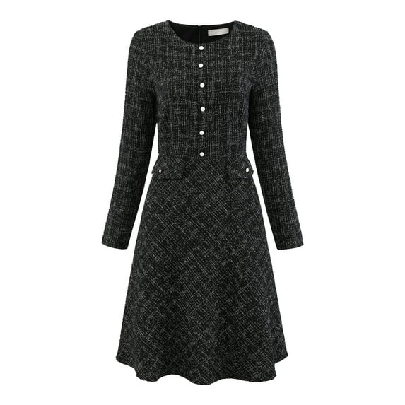 DARING DIVA A-Line Tweed Vintage Work Flare Dress S Black