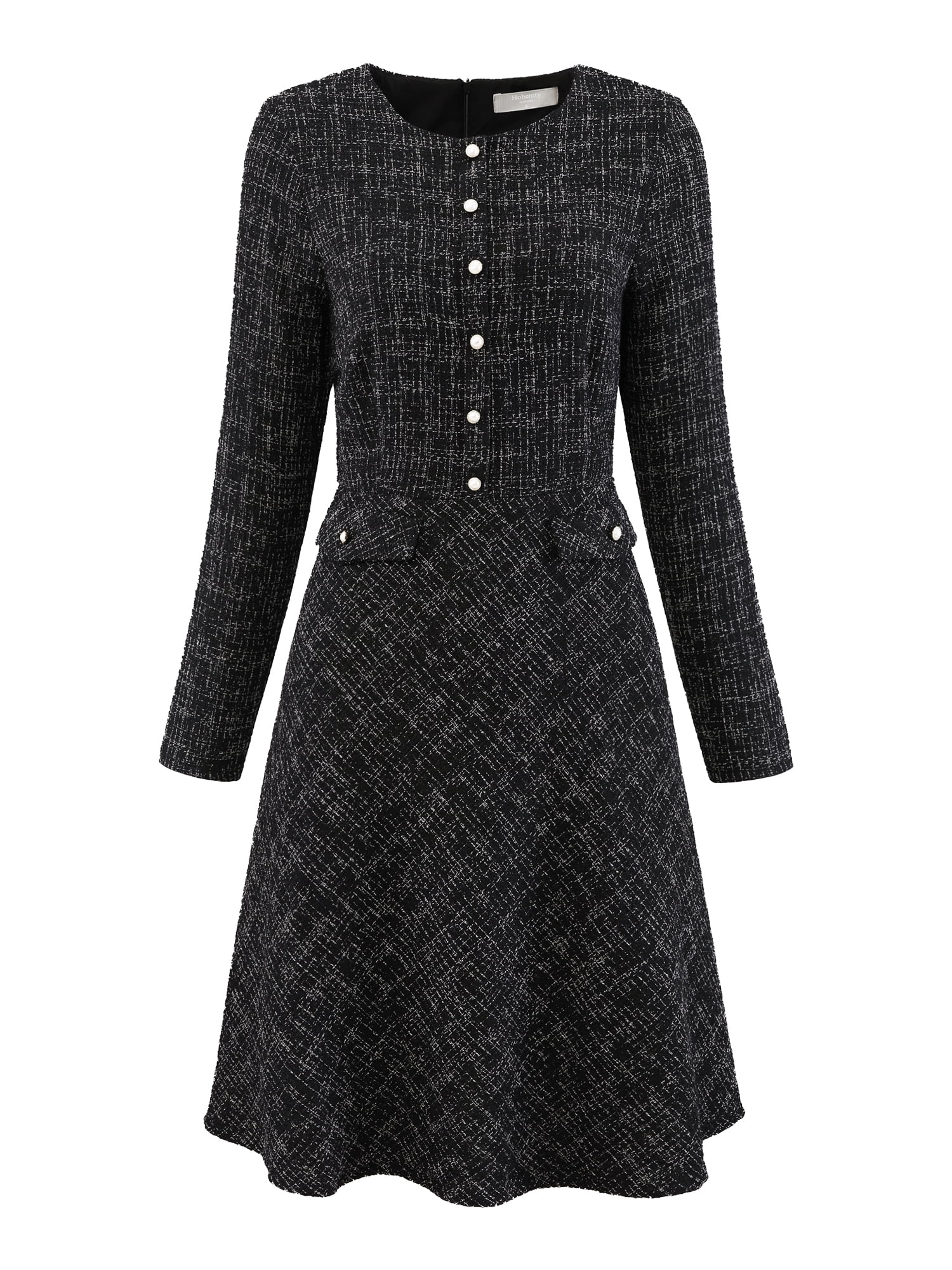 DARING DIVA A-Line Tweed Vintage Work Flare Dress XL Black