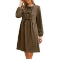 thumbnail image 1 of DARING DIVA Babydoll Puff Long Sleeve Bow Tie Front Tunic Dress M Brown, 1 of 6