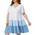 thumbnail image 1 of DARING DIVA Babydoll Ruffle Flowy Swing Hem Chambray Mini Dress 2X Light Blue, 1 of 6