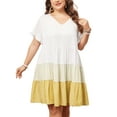 thumbnail image 1 of DARING DIVA Babydoll Ruffle Flowy Swing Hem Chambray Mini Dress 4X Yellow, 1 of 6