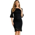 thumbnail image 1 of DARING DIVA Bell Sleeve Cocktail Lace Sheath Blouse M Black, 1 of 6