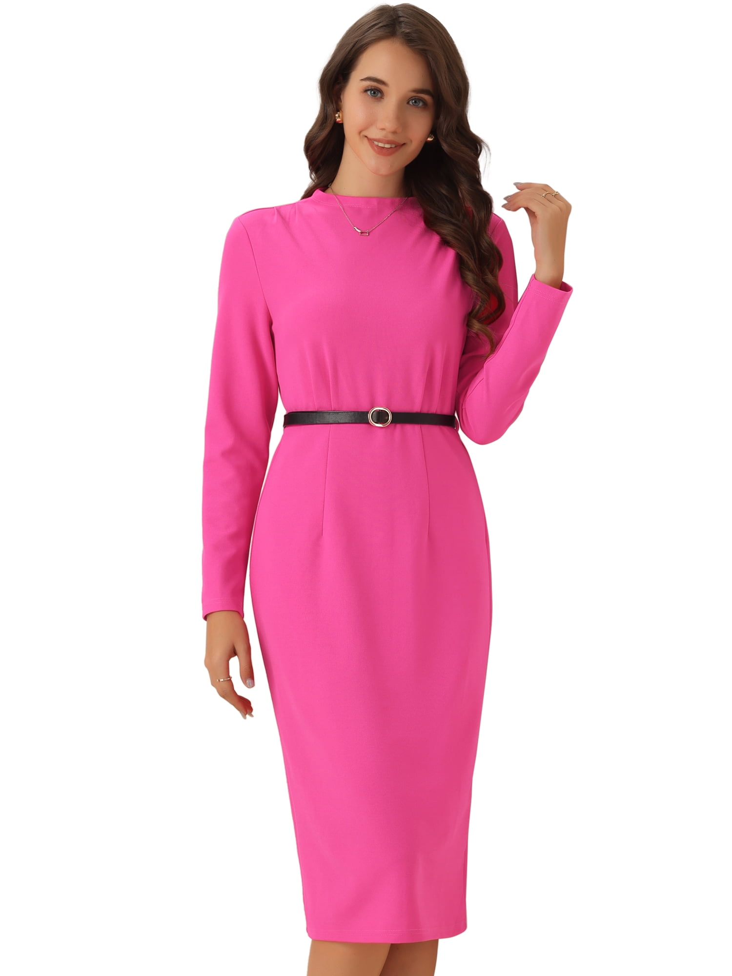 DARING DIVA Belted Waist Bodycon Work Sheath Dress XL Hot Pink