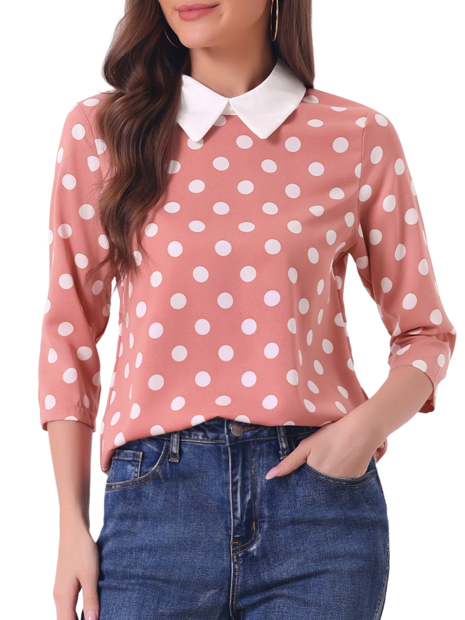 DARING DIVA Blouses 3/4 Sleeves Solid Office Work Tops M Coral