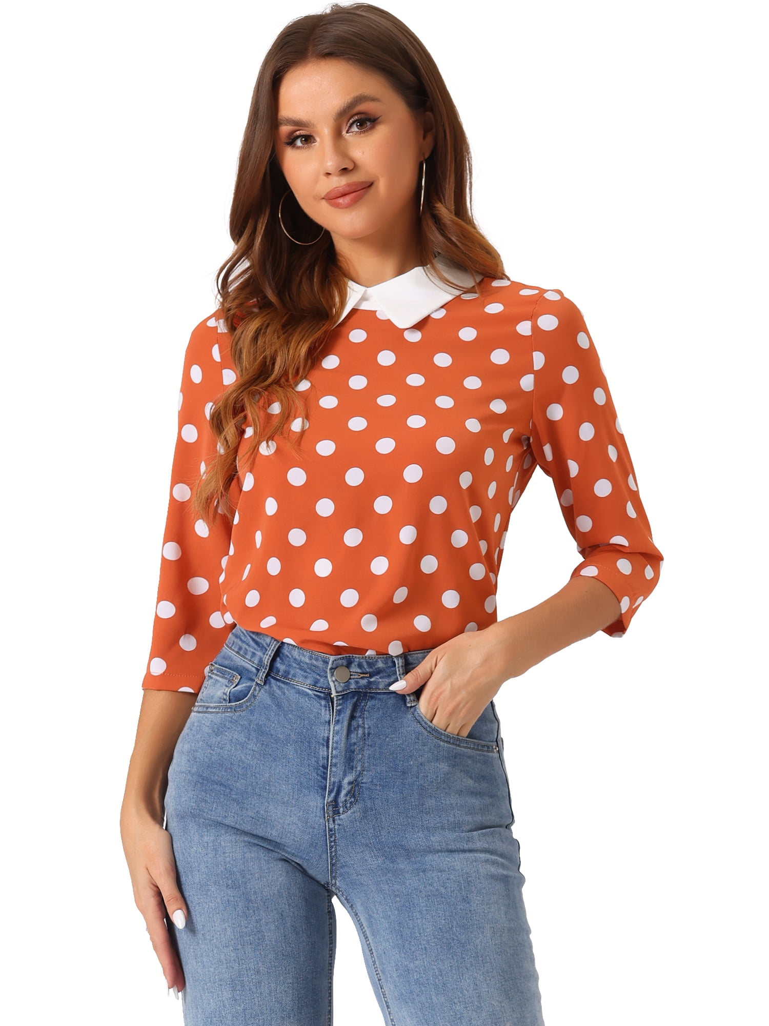 DARING DIVA Blouses 3/4 Sleeves Solid Office Work Tops S Orange