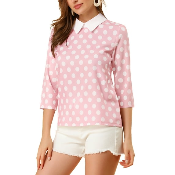 DARING DIVA Blouses 3/4 Sleeves Solid Office Work Tops S Pink White