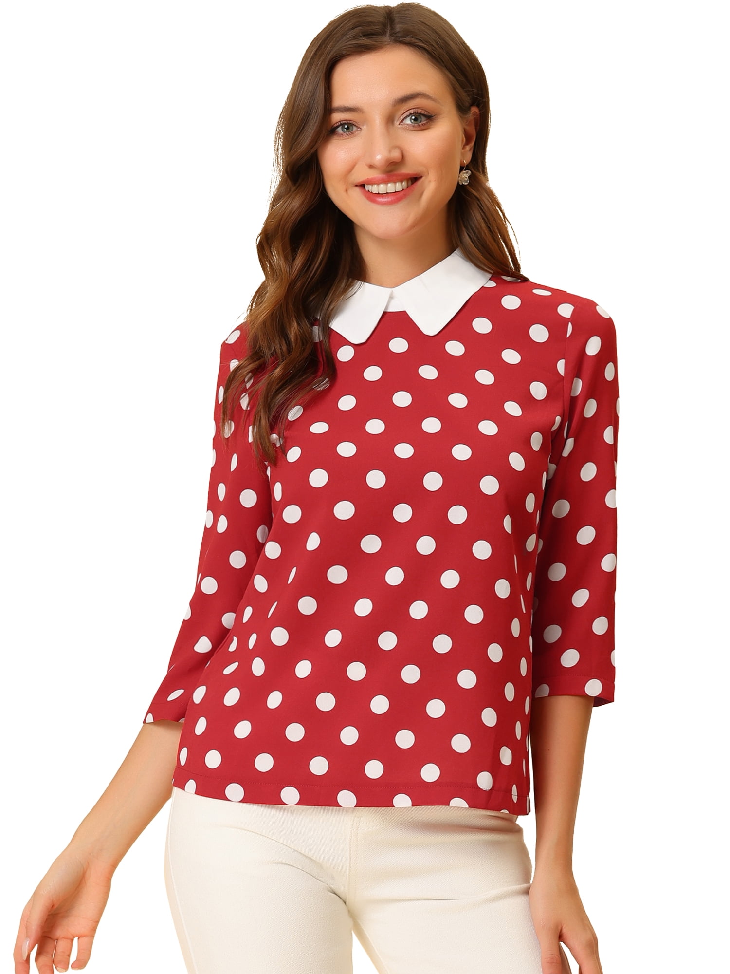 DARING DIVA Blouses 3/4 Sleeves Solid Office Work Tops S Red White