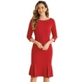 thumbnail image 1 of DARING DIVA Boat Neck Half Sleeve Pleated Business Elegant Dresses S Red, 1 of 6