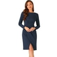 thumbnail image 1 of DARING DIVA Boat Neck Ruched Split Sheath Dress XS Dark Blue, 1 of 6