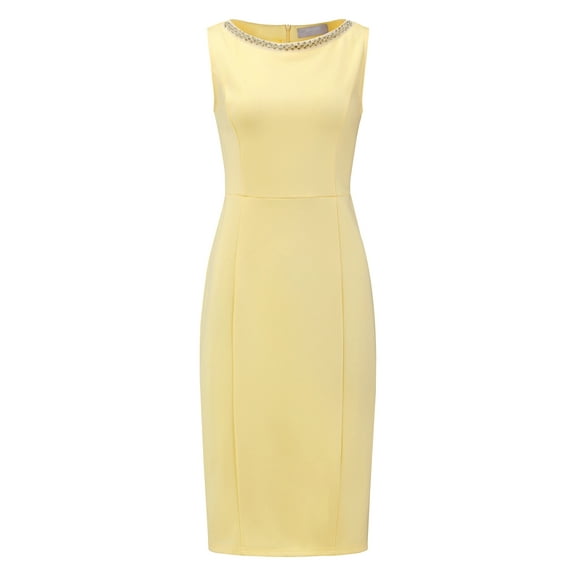 DARING DIVA Women's Boat Neck Sheath Sleeveless Work Rhinestone Dress M Light Yellow