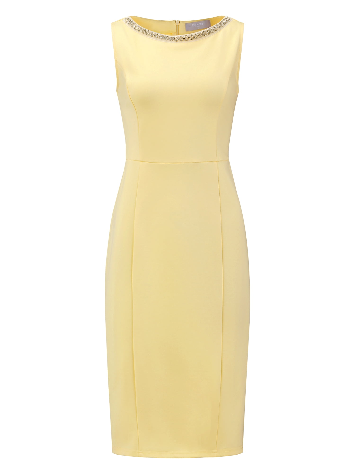 DARING DIVA Women's Boat Neck Sheath Sleeveless Work Rhinestone Dress S Light Yellow