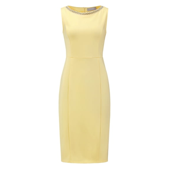 DARING DIVA Boat Neck Sheath Sleeveless Rhinestone Dress S Light Yellow