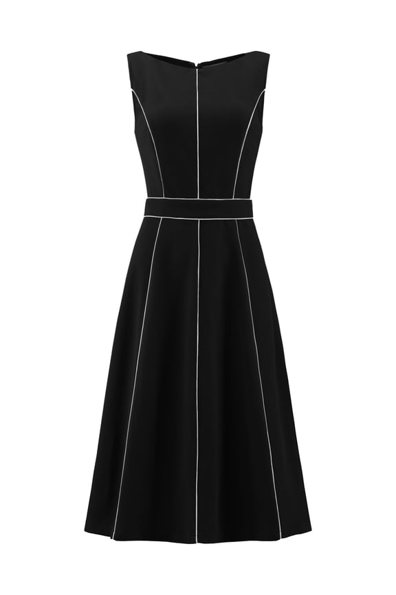 Boat Neck Sleeveless Elegant Cocktail A-Line Flare Dress XL Black