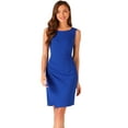 thumbnail image 1 of DARING DIVA Boat Neck Sleeveless Ruched Pencil Dress M Royal Blue, 1 of 6