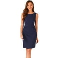 thumbnail image 1 of DARING DIVA Boat Neck Sleeveless Ruched Pencil Dress S Dark Blue, 1 of 6