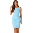 thumbnail image 1 of DARING DIVA Boat Neck Sleeveless Ruched Pencil Dress XS Sky Blue, 1 of 6