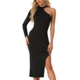 thumbnail image 1 of DARING DIVA Bodycon Cutout One Shoulder Long Sleeve Split Midi Dress XS Black, 1 of 6