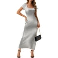 thumbnail image 1 of DARING DIVA Bodycon Ribbed Knit Striped Square Neck Slim Fit Dress S Grey, 1 of 7