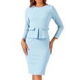 thumbnail image 1 of DARING DIVA Bodycon Round Neck 3/4 Sleeve Peplum Wear Sheath Dress S Sky Blue, 1 of 6
