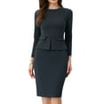 thumbnail image 1 of DARING DIVA Bodycon Round Neck 3/4 Sleeve Peplum Wear Sheath Dress XS Dark Gray, 1 of 5
