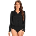 thumbnail image 1 of DARING DIVA Bodysuit Button Down Shirt Casual Tops L Black, 1 of 6