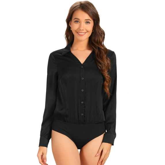 DARING DIVA Bodysuit Button Down Shirt Casual Tops L Black