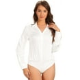 thumbnail image 1 of DARING DIVA Bodysuit Button Down Shirt Casual Tops S White, 1 of 6