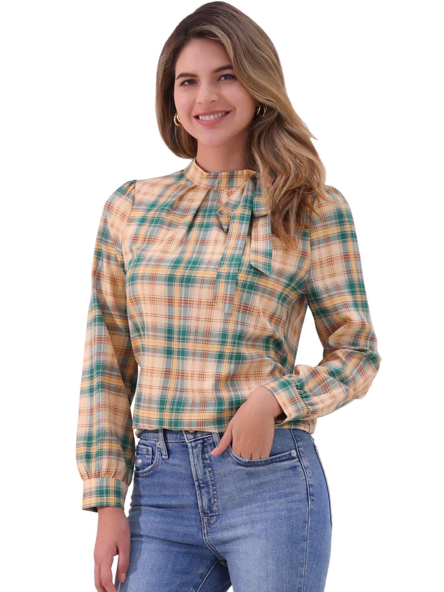 DARING DIVA Bow-Tie Neck Shirt Tops S khaki Brown Green