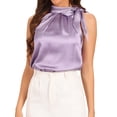 thumbnail image 1 of DARING DIVA Bow Tie Neck Solid Work Blouse Top S Light Purple, 1 of 6