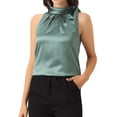 thumbnail image 1 of DARING DIVA Bow Tie Neck Solid Work Blouse Top S Pea Green, 1 of 6
