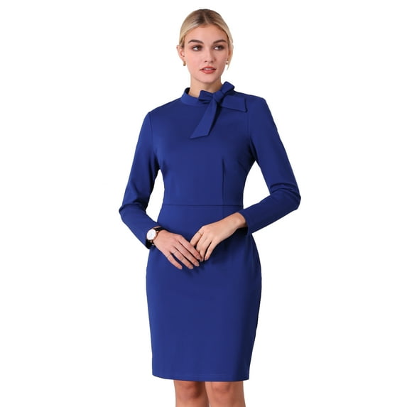 DARING DIVA Bow-Tie Neck Vintage Pencil Dress L Royal Blue