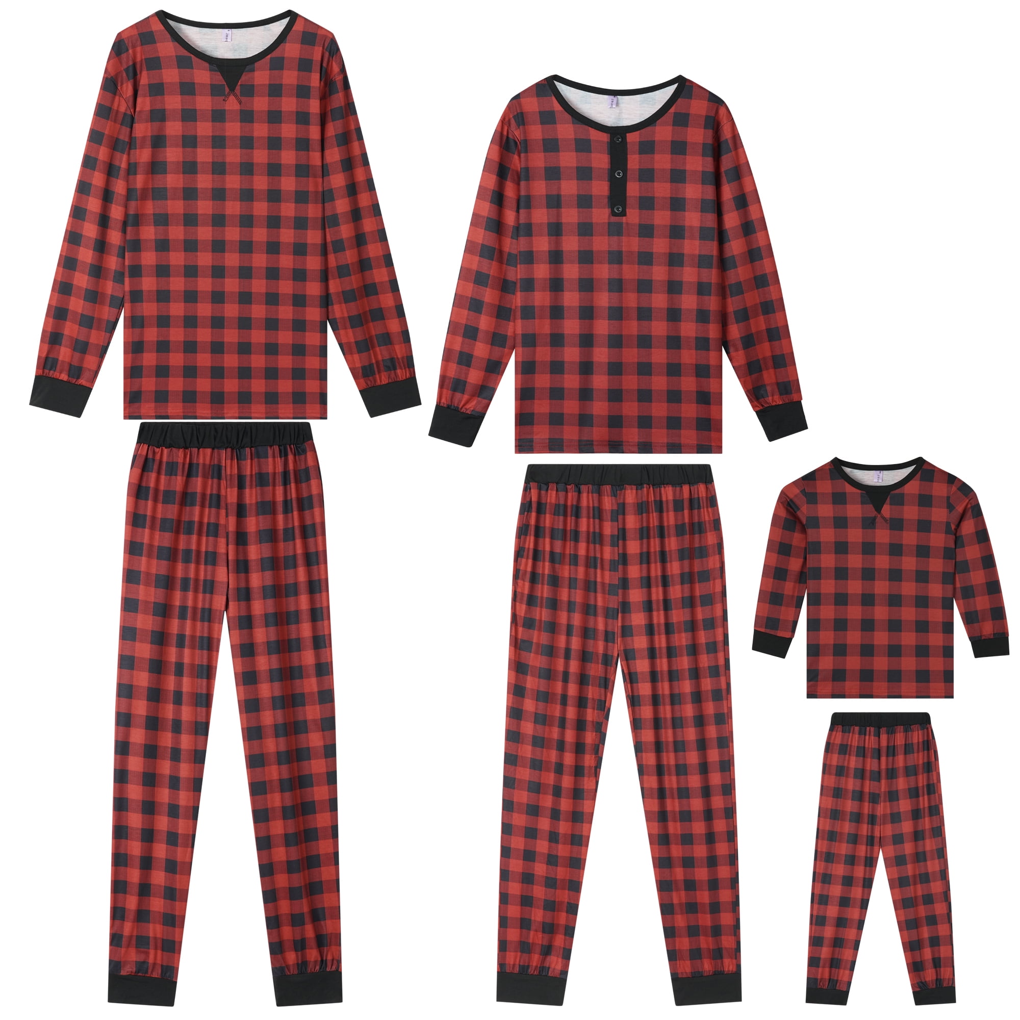 DARING DIVA Boys' & Girls' Christmas Family Plaid Print Pajama Sets S Red