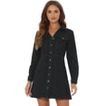 thumbnail image 1 of DARING DIVA Button Down Collar V-Neck Roll Up Sleeves Denim Shirt Dress S Black, 1 of 6