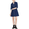 thumbnail image 1 of DARING DIVA Button Down Collar V-Neck Roll Up Sleeves Denim Shirt Dress XS Deep Blue, 1 of 7